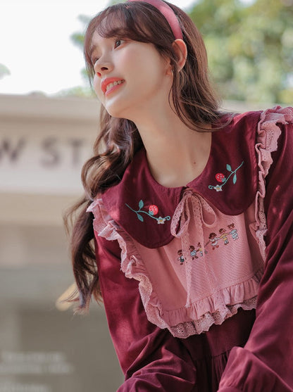 Rüschen Erdbeere Retro Kleid Kragen