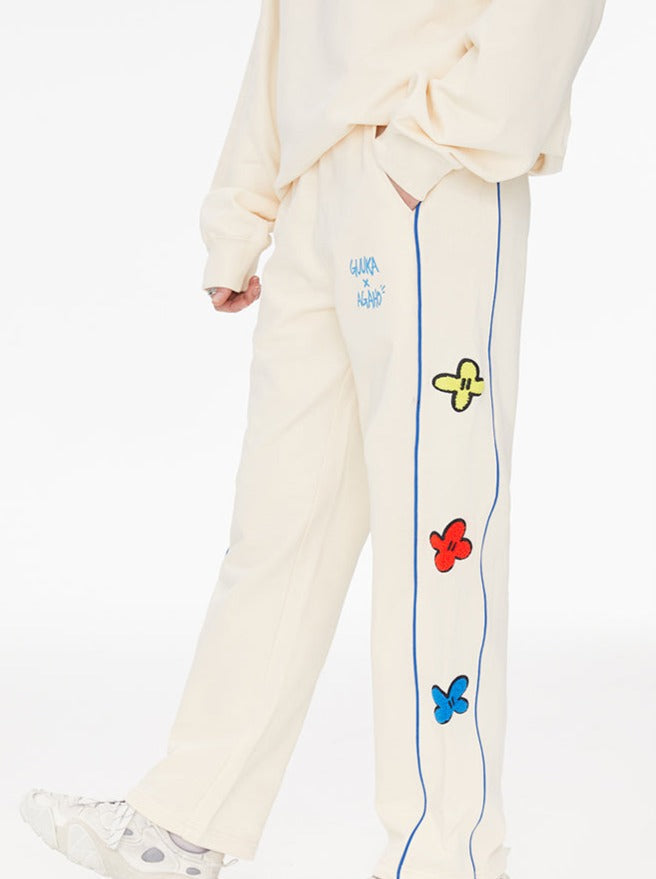 Neck Side Design Round Cream Sweatshirt Yellow + Pants