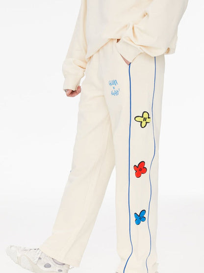 Neck Side Design Round Cream Sweatshirt Yellow + Pants