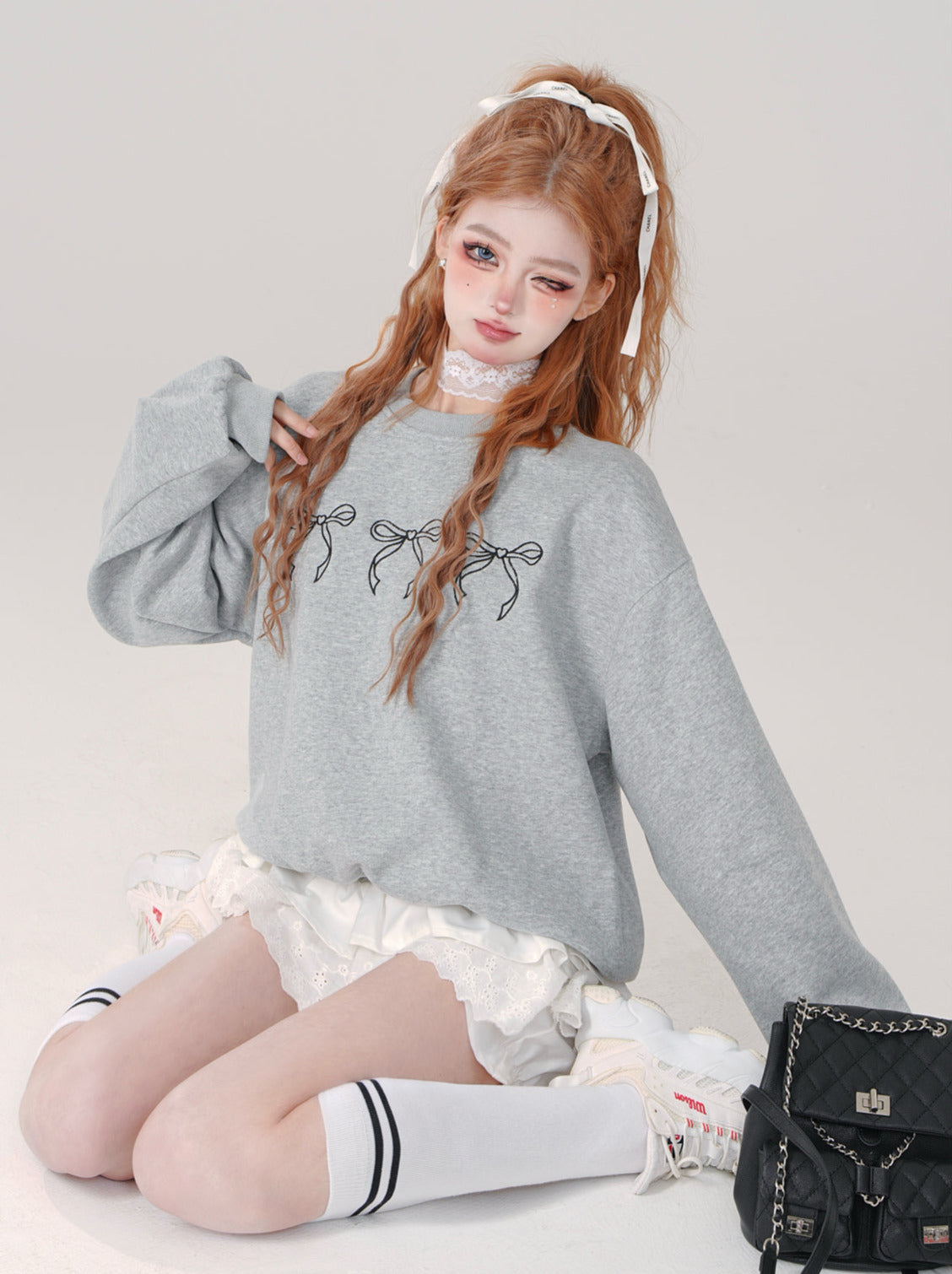 Sweatshirt mit Schleife und süßem Halsausschnitt