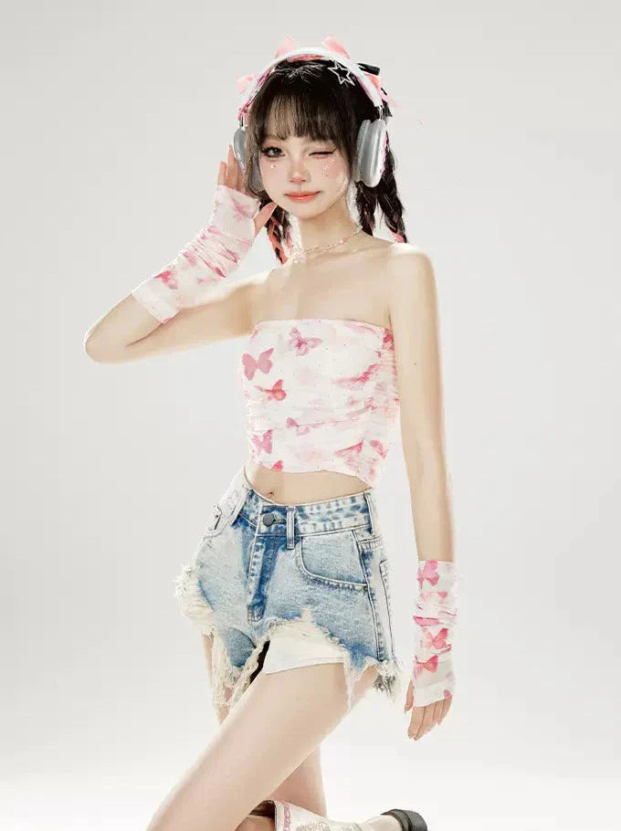 Schmetterling + Oberarmabdeckung Schlauchdruck Ärmel Mesh