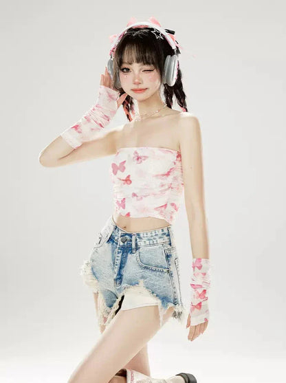 Schmetterling + Oberarmabdeckung Schlauchdruck Ärmel Mesh