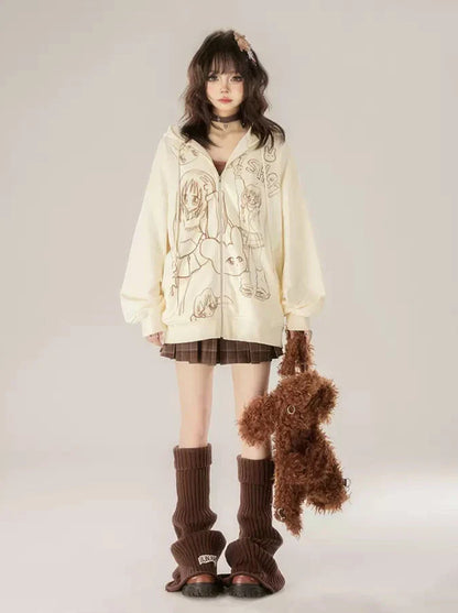 Zip Loose Print Hoodie Girls'