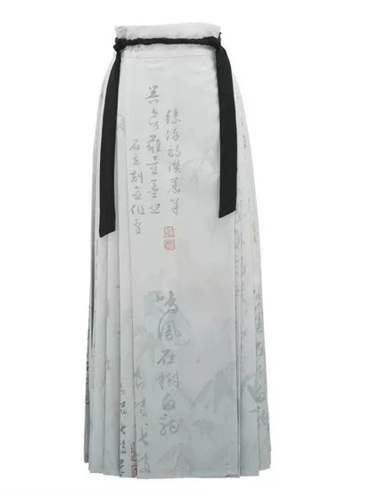 Langes schwarz-graues Hemd, China-Rock-Print + Retro