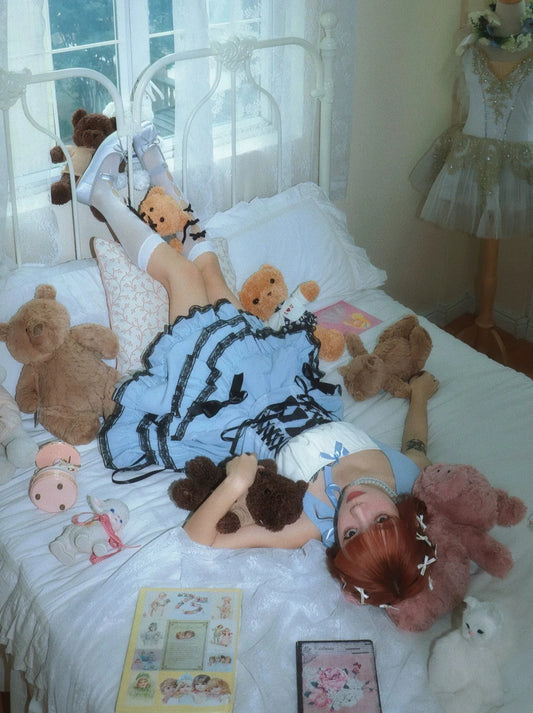 スカート サブカルチャー レースアップ ケーキトップ ストラップ プリンセス セット + ベスト