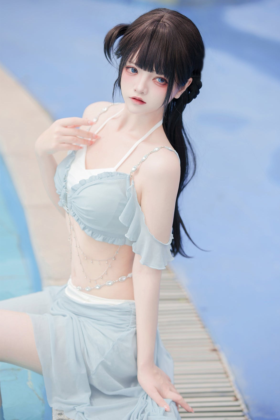 水着 ブルー マーメイド セット スプリット ライト