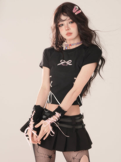 Schnürung, kurzes, schmales Sommertop mit Schleife