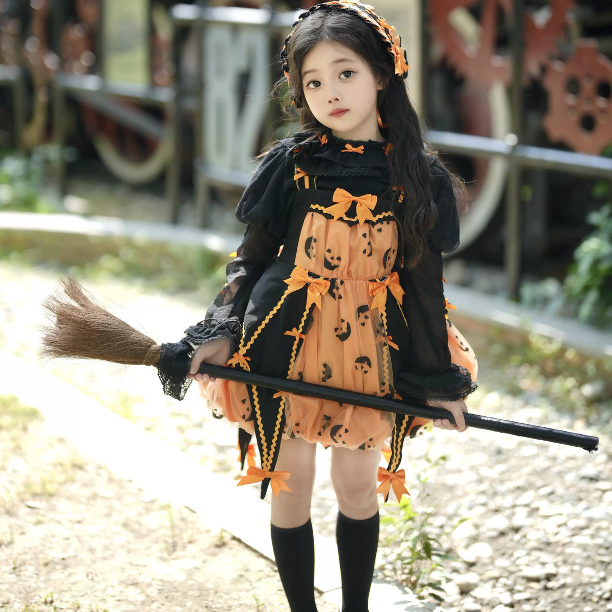 Kids Halloween Pumpkin Lolita Sweet Black Dress Set — Lemon Sugar