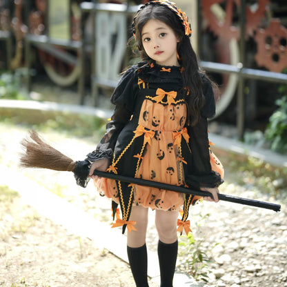 Kids Halloween Pumpkin Lolita Sweet Black Dress Set — Lemon Sugar