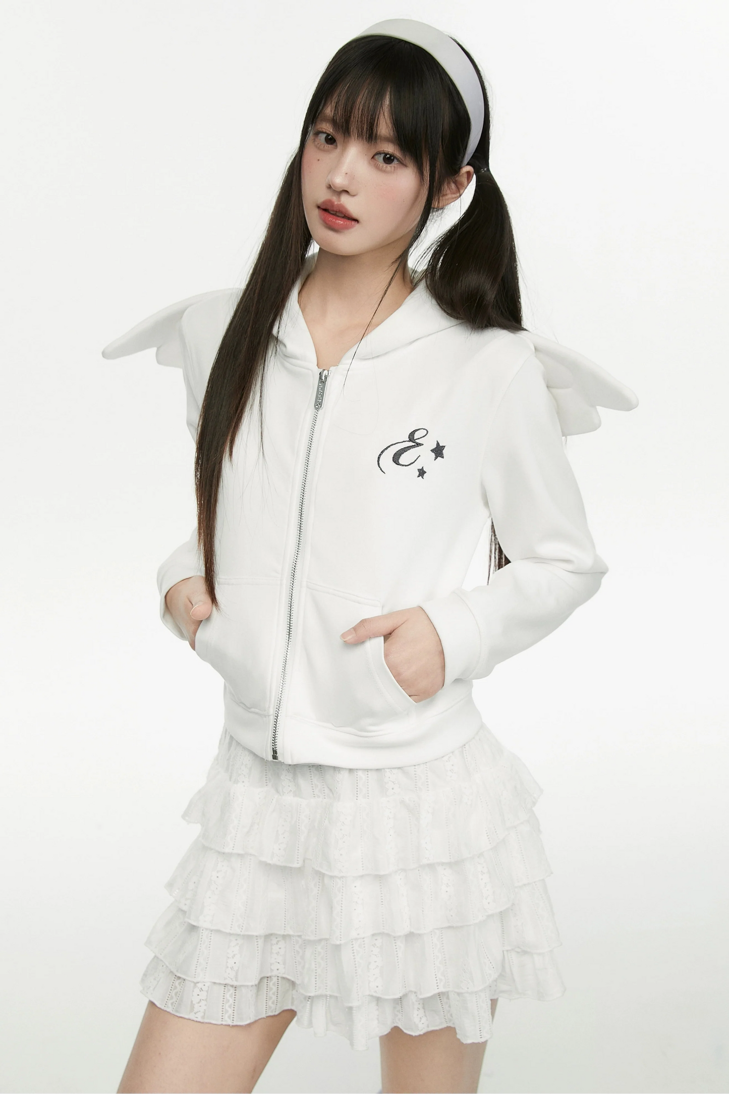 White Wings Kapuzen-Engel-Hoodie kurz