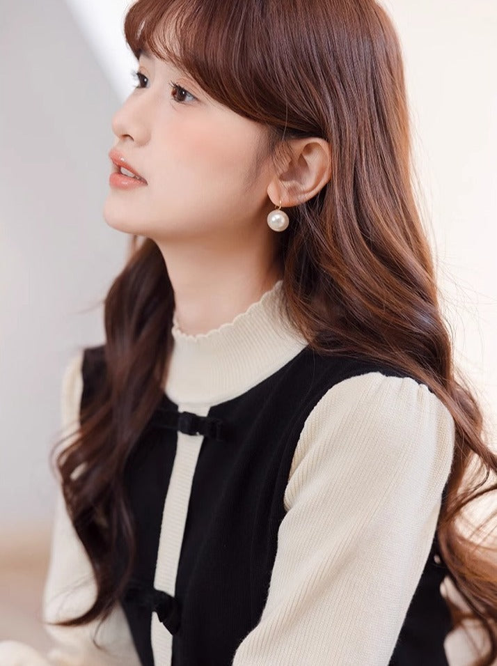 Stück Kragen Hohe Kleid Halb Zwei Kontrast Faux