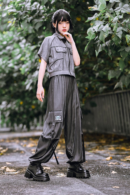 シックなチャイナプリントのドレープパンツ