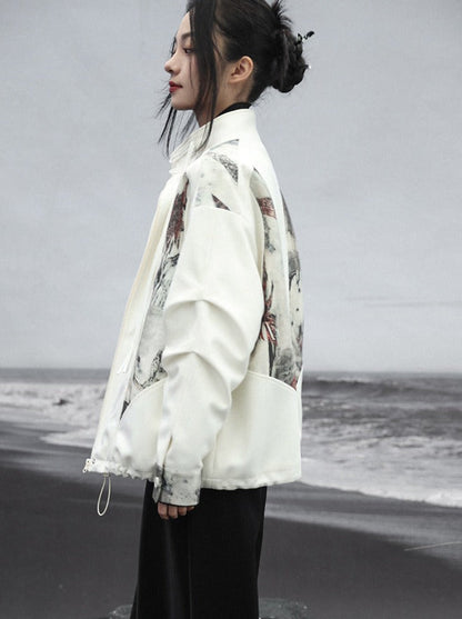 スプライシングジャケット チャイナプリント カジュアル