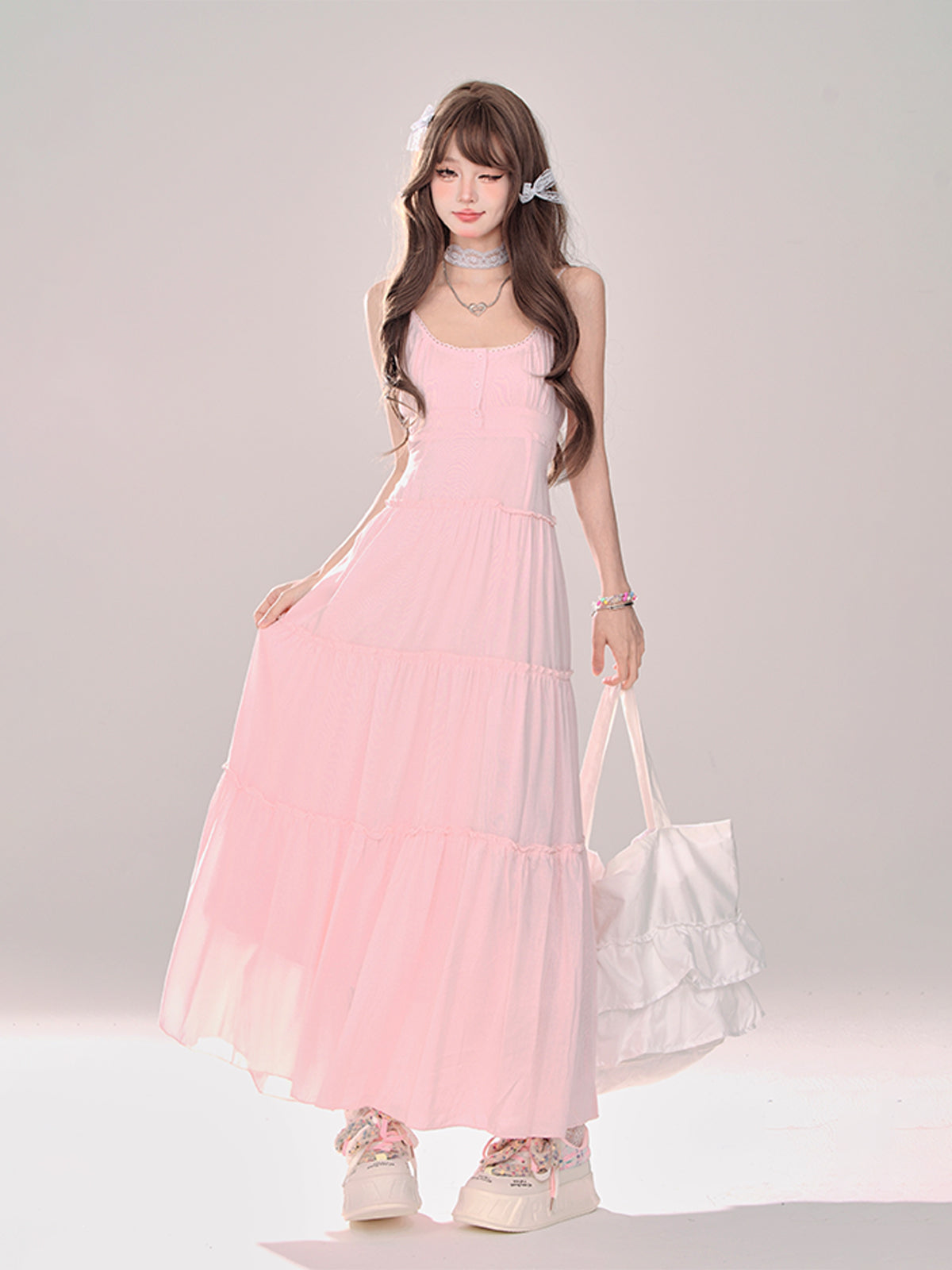 ムーンライト + カーディガン サスペンダー ニット サマードレス シアー