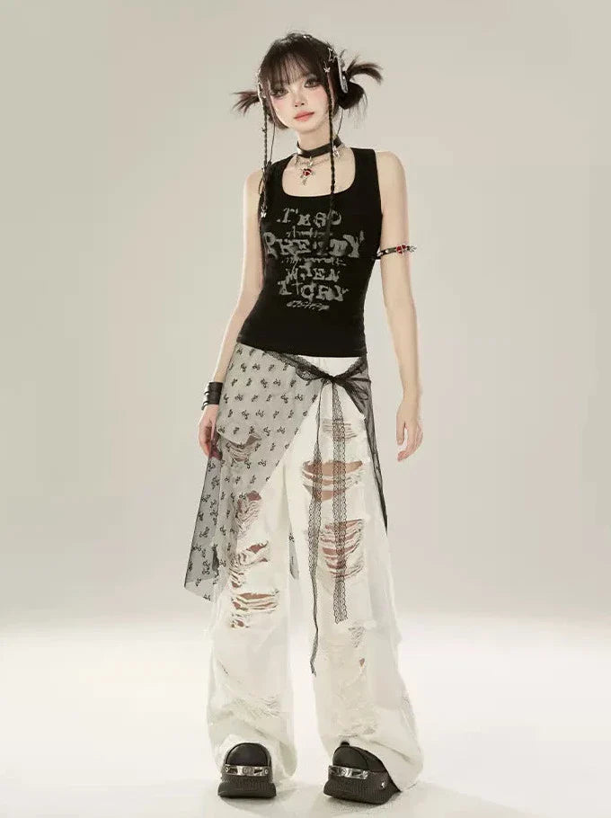 Tank Letter Schwarzes Top Amerikanischer Designdruck