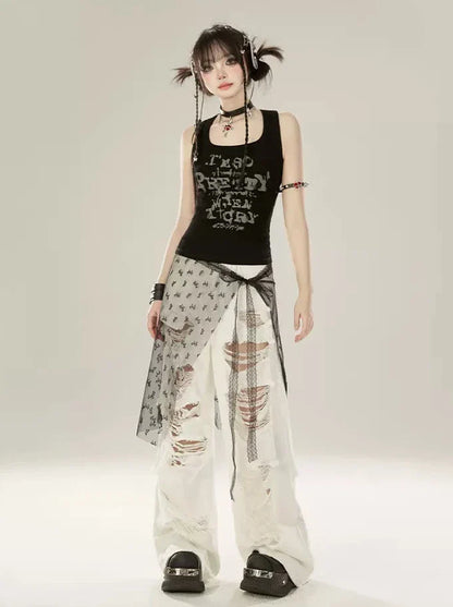 Tank Letter Schwarzes Top Amerikanischer Designdruck