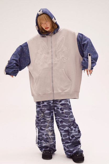 Bicolor Loose Hooded Hoodie Mode