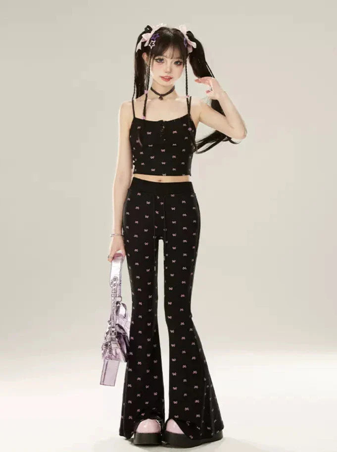 ドレス レイジーシック パンツ カーディガン + ブラック ブーツカット サスペンダー