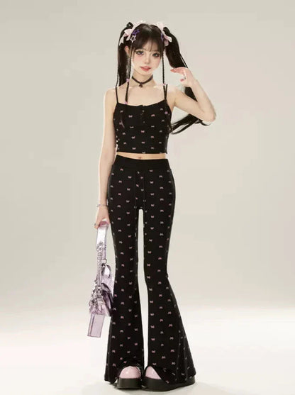 ドレス レイジーシック パンツ カーディガン + ブラック ブーツカット サスペンダー