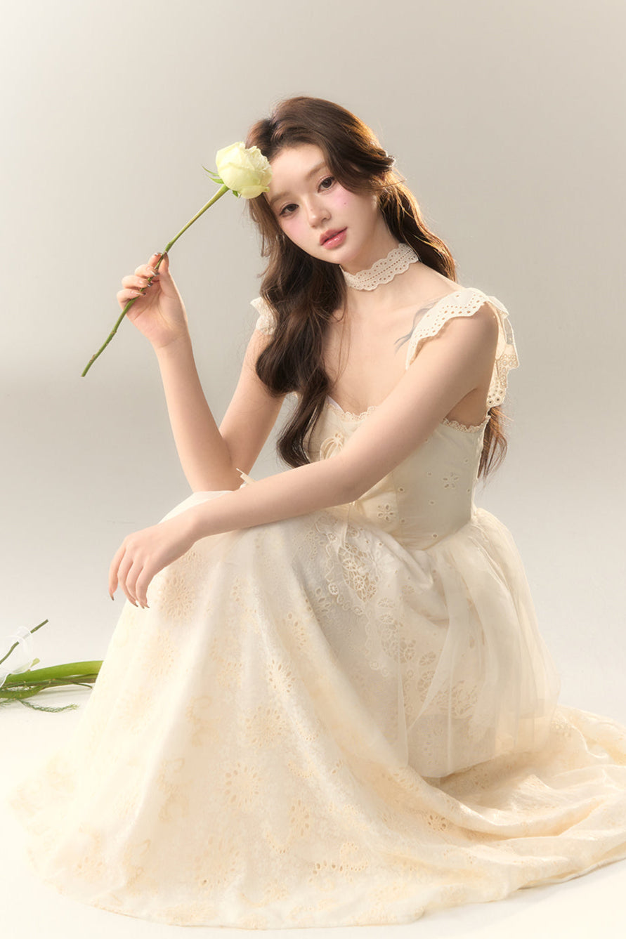 Stickereikleid Baumwolle Blume Weiß