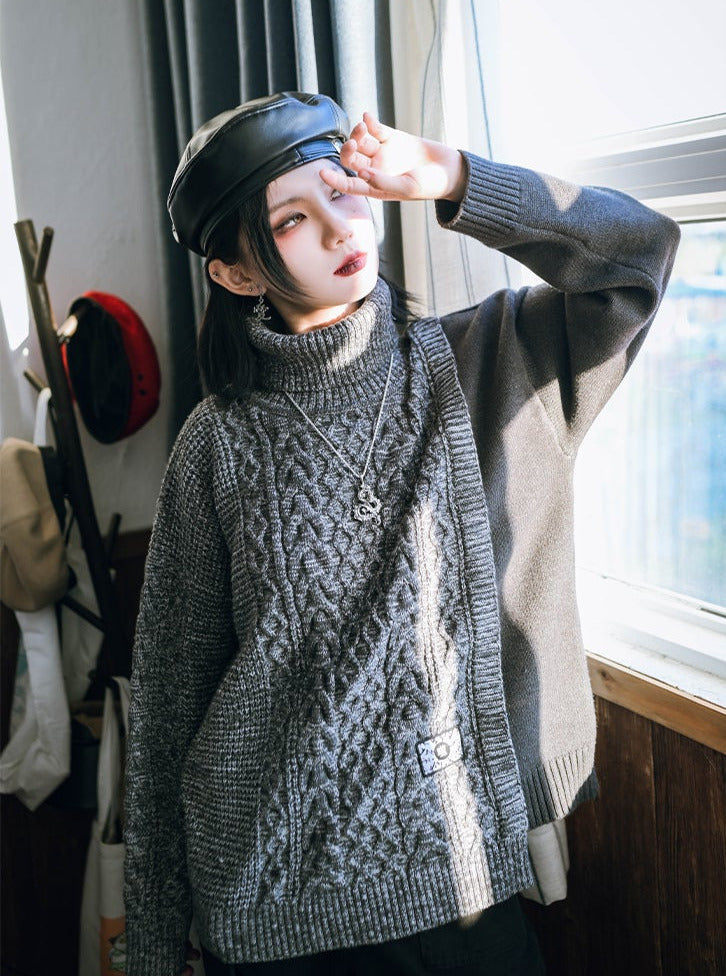 Loose Knit Turtleneck Block Color