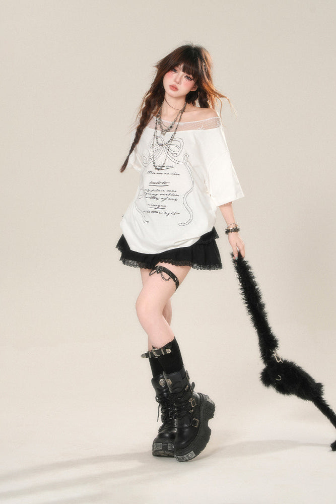 ホワイトワントップスショルダールーズ