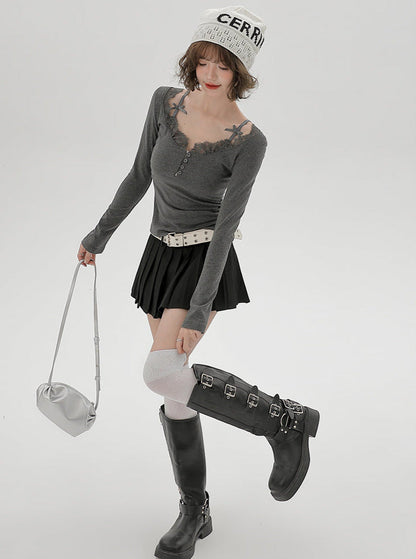 Ribbon Dzire Suspender Pure Lace Top Slim