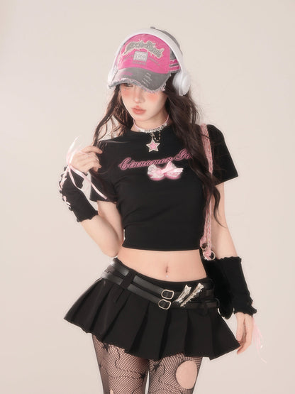 Flying Slimming Short Love Tops Schwarz