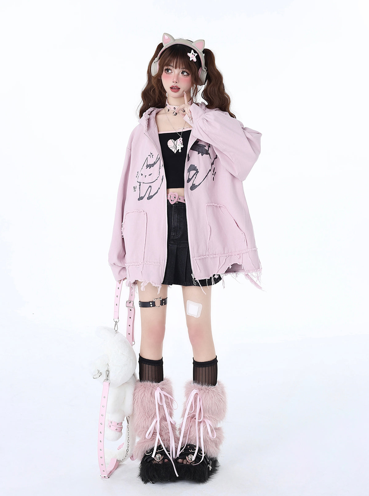 Over Cat Loose Mine Hoodie mit Kapuze