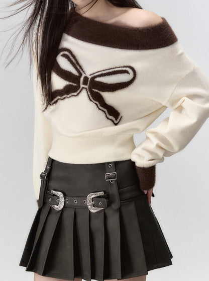 ワンショルダーリボンニットセーター