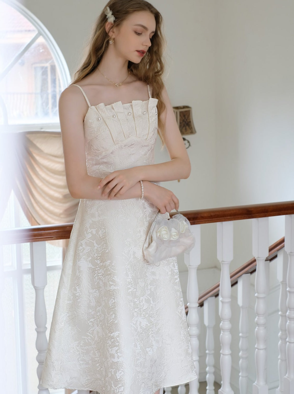 サスペンダービーズジャカードドレス フレンチロング