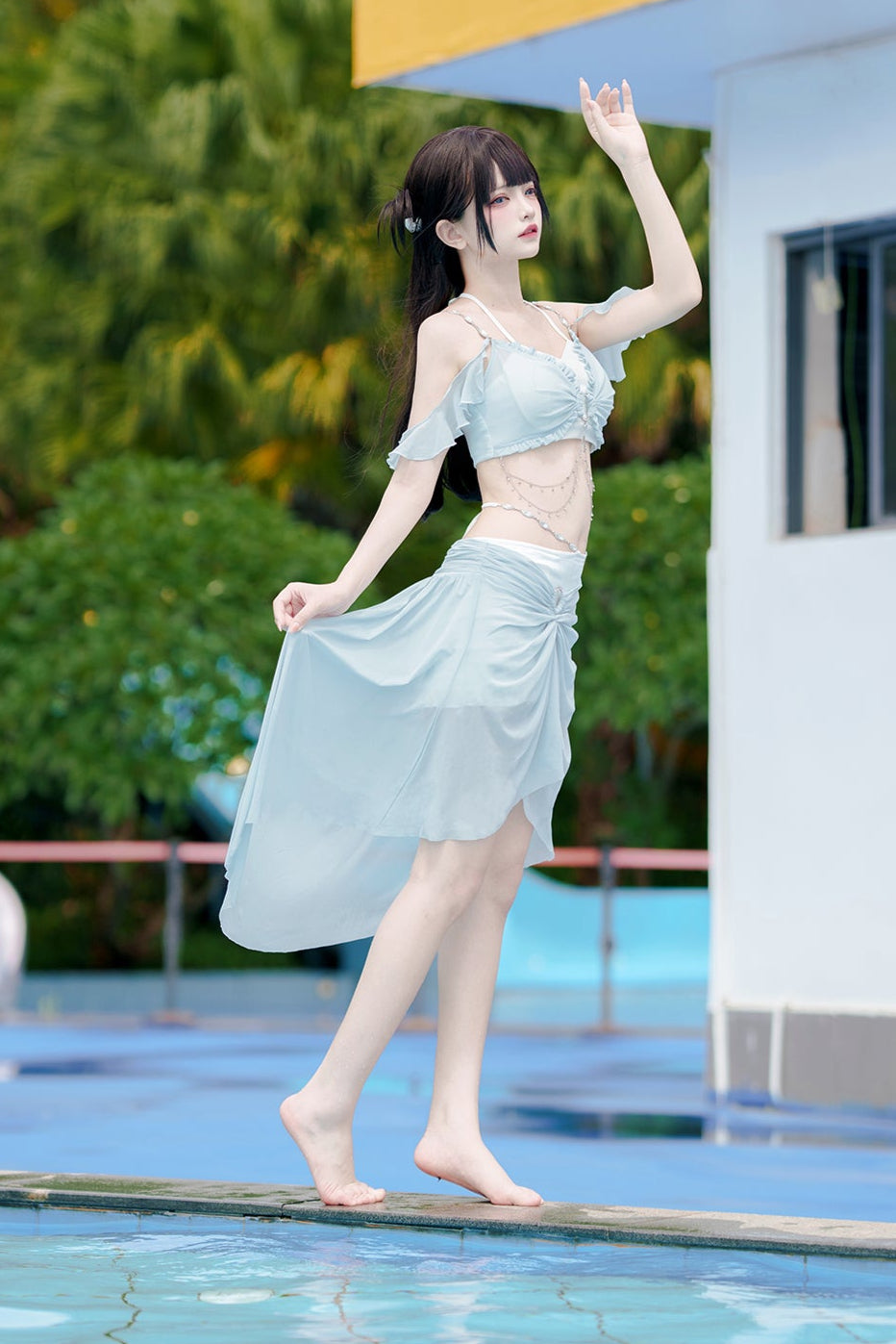 水着 ブルー マーメイド セット スプリット ライト