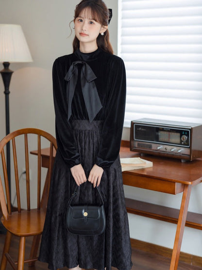 Dress Style Chic Velvet French Retro