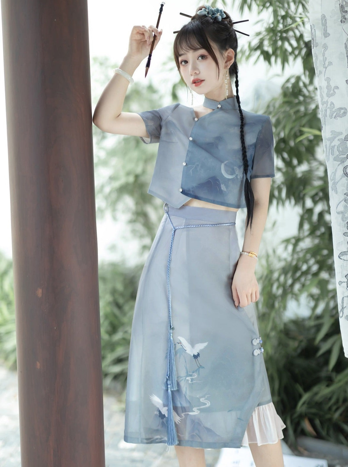 Rock Quaste + Shirt China Asymmetrischer China Print