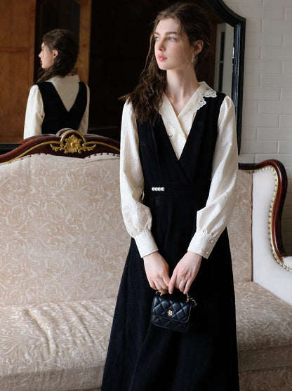 Jacquard Blumen Bluse Rock Hosenträger