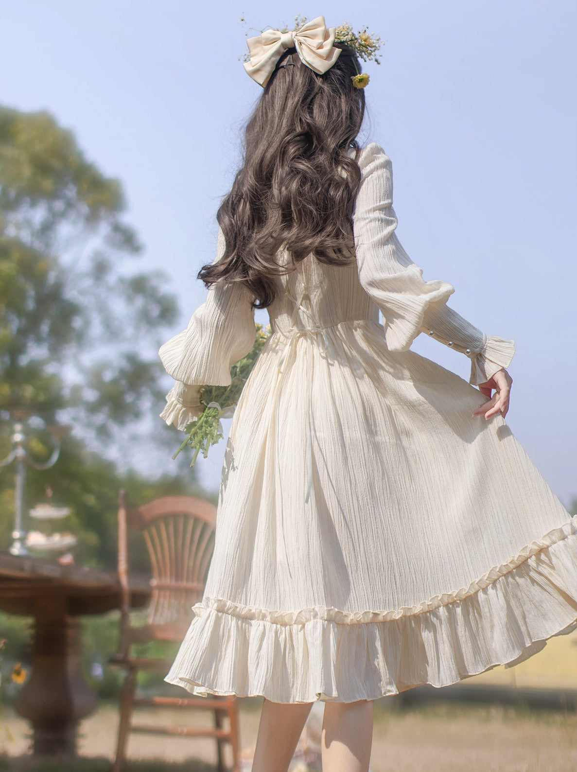 オイルネックスクエアフラワー+ペイントフレンチビスチェドレス