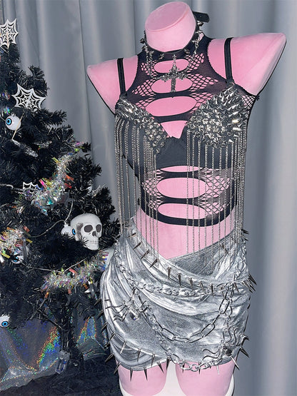 Y2K Punk Goth Rivet Metal Chain Suspender Vest Corset