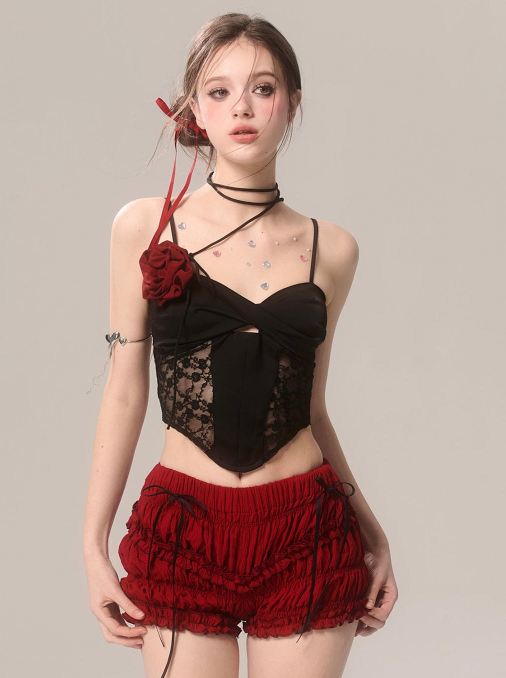 ラッフルチェリーショーツ レッド