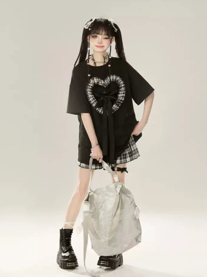 Ribbon Big Cool Black T-Shirt Strap Love