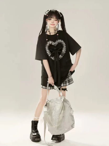 Ribbon Big Cool Black T-Shirt Strap Love