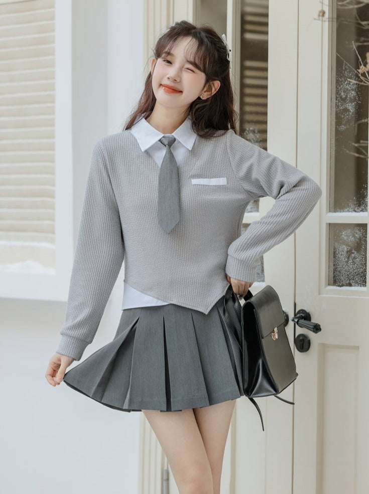 Asymmetrische College-Oberteile Retro Casual