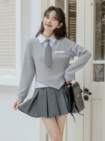 Asymmetrische College-Oberteile Retro Casual