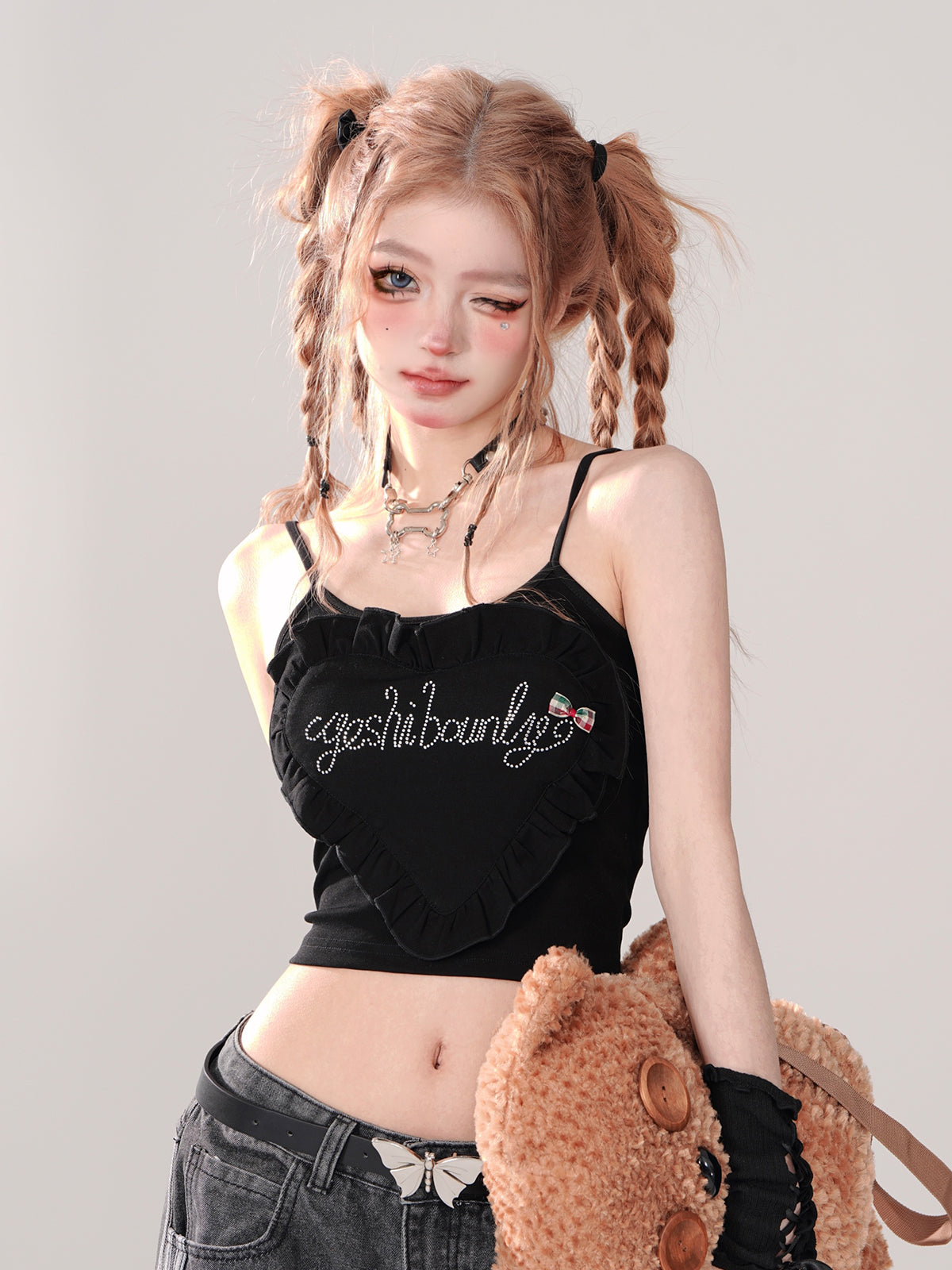 Schlanke Mädchen Kurze Tops Stil Hosenträger Fantasie