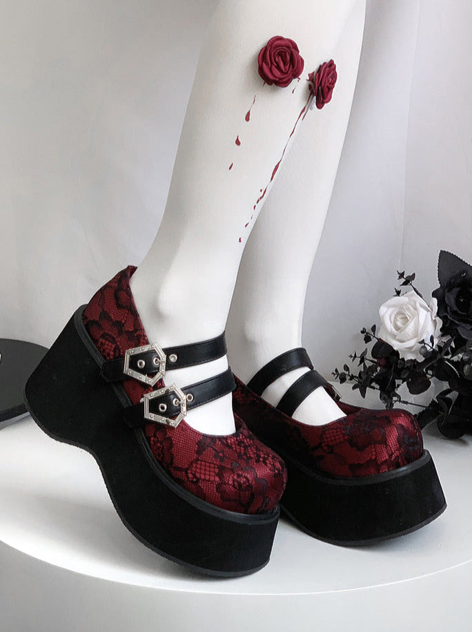 Gothic Round Retro Platform Toe Shoes Matte Punk Lace