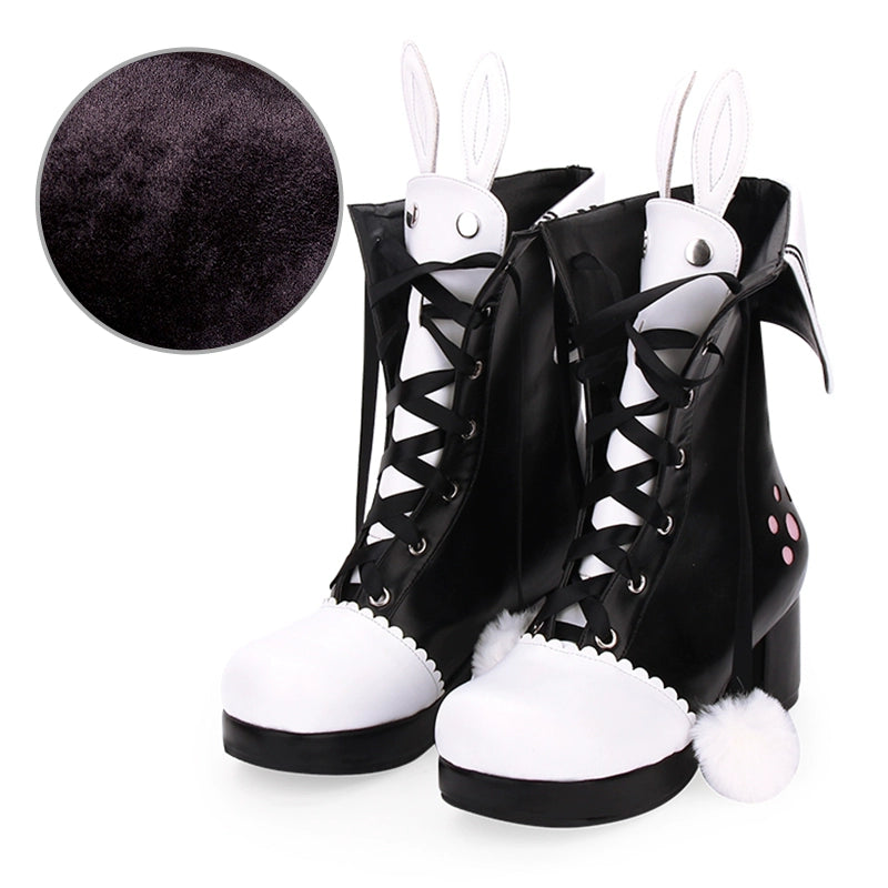 33-47 Lolita Lace Lapel Embroidered Rabbit Ears Thick Heel Lolita Boots