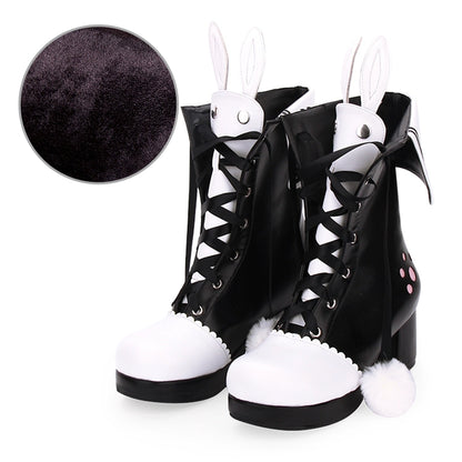 33-47 Lolita Lace Lapel Embroidered Rabbit Ears Thick Heel Lolita Boots