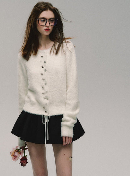 カーディガン イミテーションミンク ビジュー