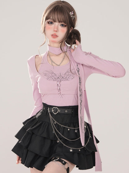 Letter Tops Halter Neck Slim Halter