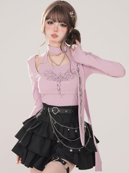 Letter Tops Halter Neck Slim Halter