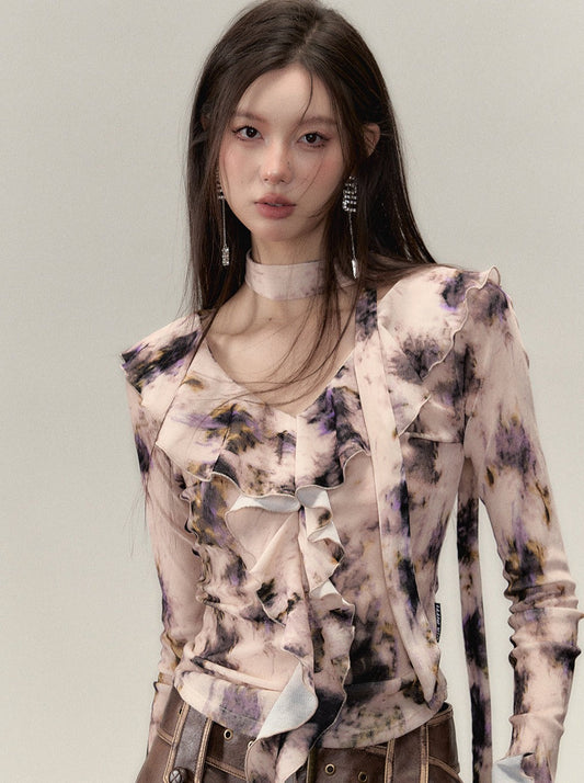 Ruffle Design Niche V-Neck Top